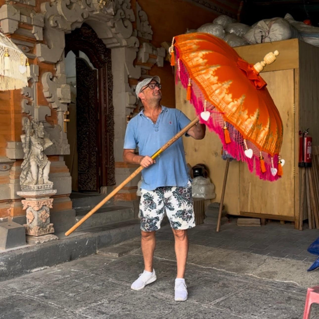 Artisan craftsmanship visible in the intricate threadwork inside the Clementine Parasol.