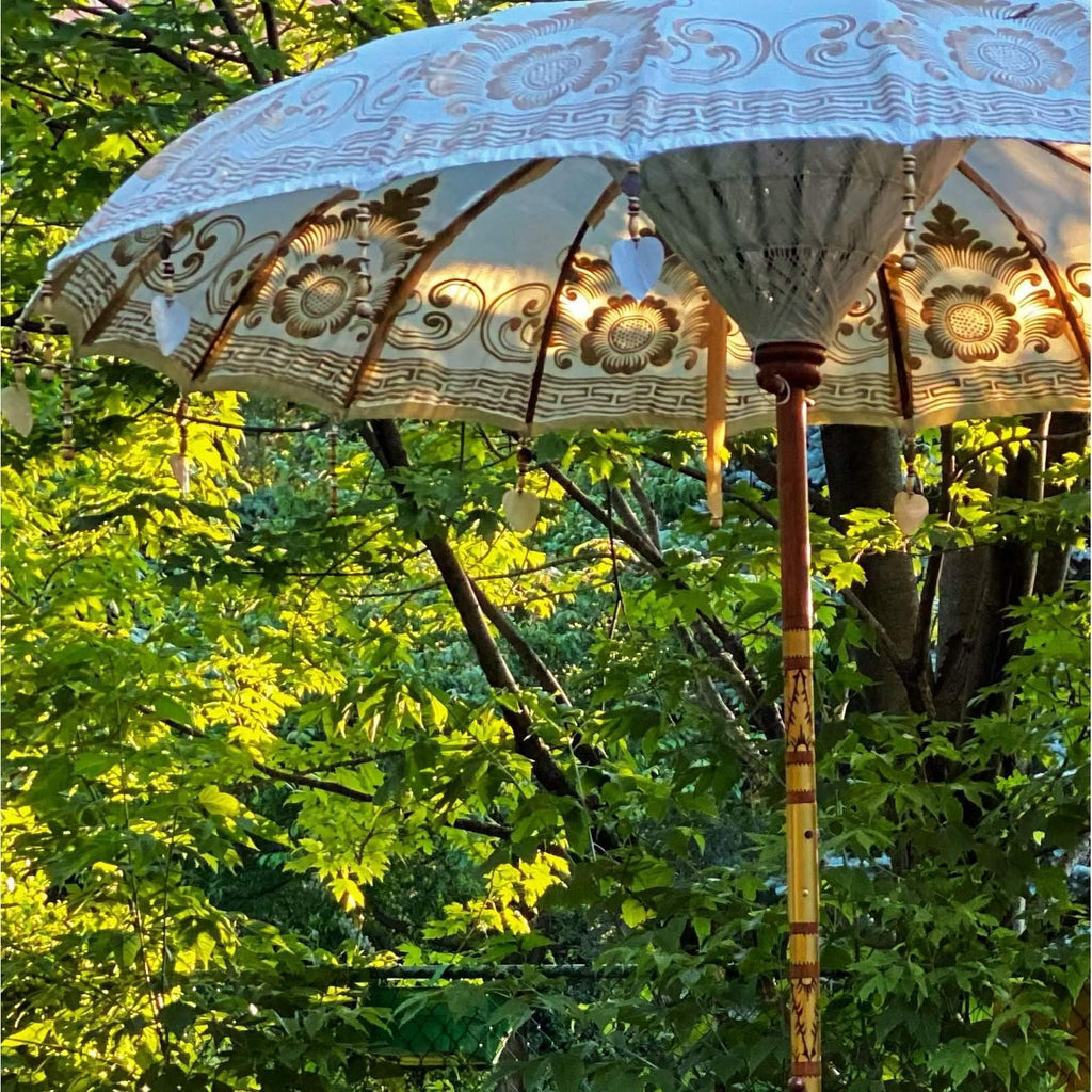 Hippy Chic Parasol - Baliaric Balinese Garden Parasol Decorative accents, Elegant home decor, garden and home, garden decor, garden decoration, garden idea, Half Painted, Home decorating ideas, home with garden, ibiza, Magnificent craftsmanship, outdoor umbrella, parasols, parasols umbrellas, patio, patio umbrellas, White