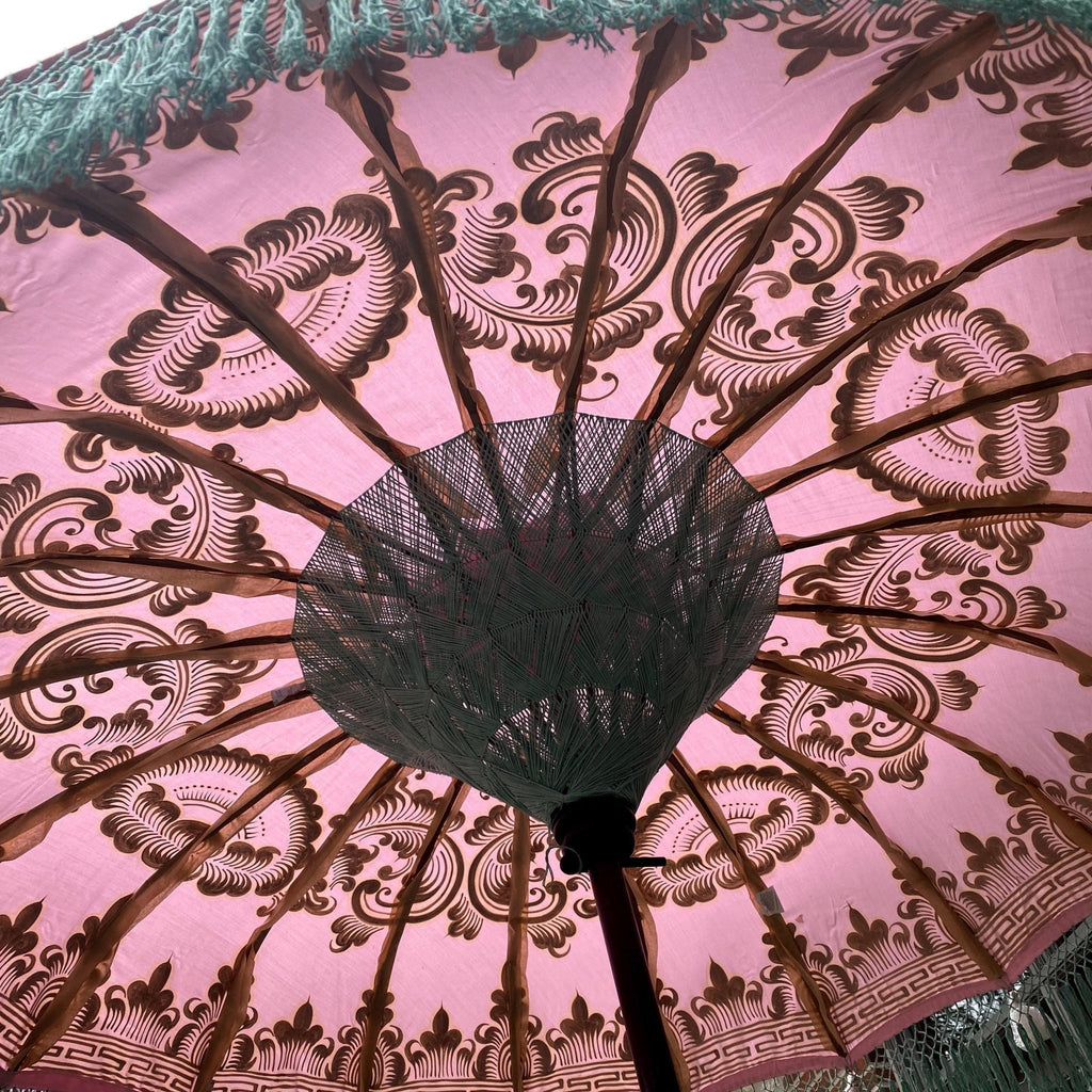 Pink Celebrity Parasol - Baliaric Balinese Garden Parasol Bali-inspired patio decor, Balinese style, Bamboo spokes, Decorative accents, Elegant home decor, Full Painted, garden and home, garden decor, garden decoration, garden idea, Home decorating ideas, home with garden, Magnificent craftsmanship, Mallorca Majestic collection, outdoor umbrella, parasols, parasols umbrellas, patio umbrellas, Pink, Preorder