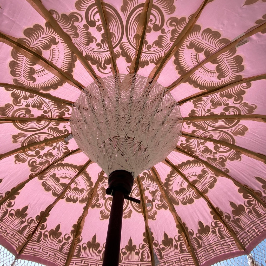 Romantic Pink Parasol - Baliaric Balinese Garden Parasol Decorative accents, Elegant home decor, Full Painted, garden and home, garden decor, garden decoration, garden idea, Home decorating ideas, home with garden, Magnificent craftsmanship, outdoor umbrella, parasols, parasols umbrellas, patio umbrellas, Pink