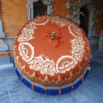 Handcrafted Simon Parasol with Terracotta Canopy and Gold Floral Designs