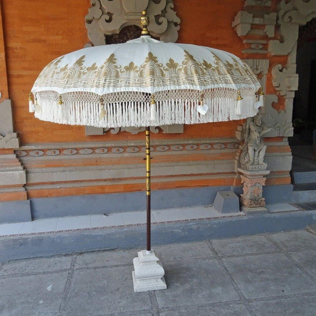 Gold Parasol - Baliaric Balinese Garden Parasol Decorative accents, Elegant home decor, garden and home, garden decor, garden decoration, garden idea, Gold, Half Painted, Home decorating ideas, home with garden, Magnificent craftsmanship, outdoor umbrella, parasols, parasols umbrellas, patio umbrellas, White